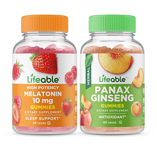 Lifeable Melatonin 10Mg + Panax Ginseng, Gummies Bundle - Great Tasting, Vitamin Supplement, Gluten Free, Gmo Free, Chewable Gummy #TOP8