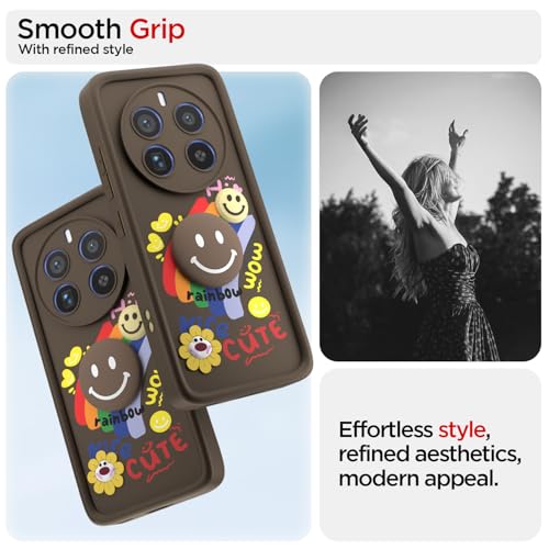 Image of Pikkme Back Cover for Realme 12 Pro 5G / Realme 12 Pro Plus 5G | Soft Silicone| Cute Rainbow Smile & 3D Cartoon Flower Design | Shockproof Raised Camera Protection Bumper Case (Brown)
