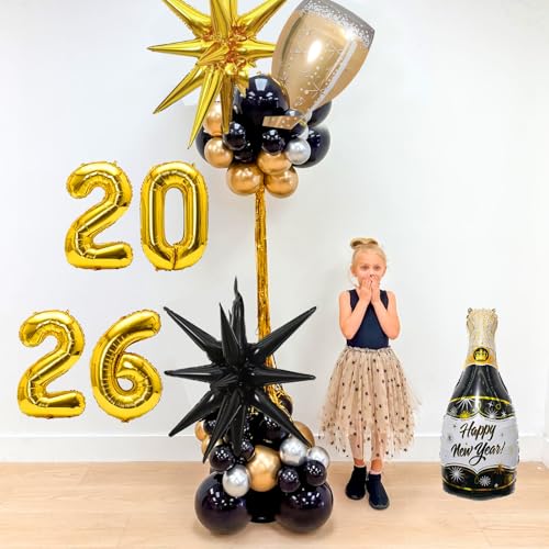 2026 New Year Balloons Happy New Years Eve Party Supplies Black and Gold Balloons New Years Eve Decorations 2026 Foil Balloon for New Year Party Decorations - Image 3