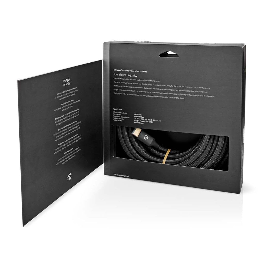 NEDIS Cavo HDMI ad alta velocità con Ethernet, connettore HDMI™, connettore HDMI™, 4 K a 30 Hz, ARC, 18 Gbps, 10 m, rotondo, cotone, grigio fucile, confezione esterna