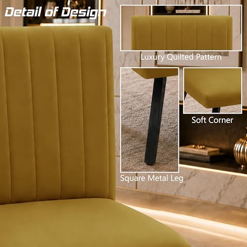 Image of Modern Velvet Accent Chair for Living Room | Upholstered Single Seater Chair with Metal Legs | Comfortable Seating for Bedroom, Office & Guest Room - Golden