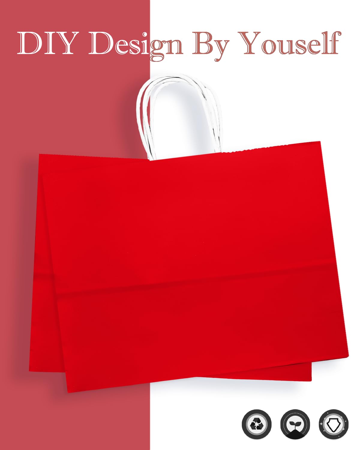 qiqee 100PCS Large Gift Bag with Handles Bulk 13"x4.5"x10" Gift Bags Red Multiple Uses (32x11x25cm,Wide Large)