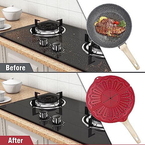 Image of Silicone Splatter Screen For 10, 11 and 12 Inch Frying Pan, Foldable, Multi-Use Grease Trivet Mat, 12 inch Non-Stick Oil Splatter Guard For Mixer, Dishwasher Safe, BPA Free,Red