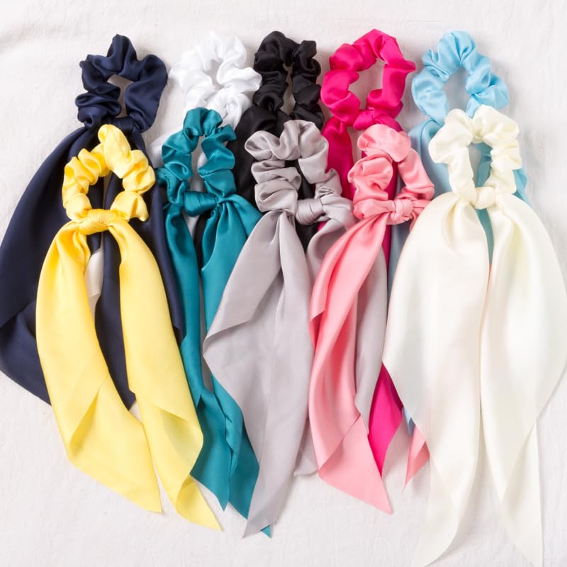 Silk Satin Bow Scrunchie Hair Tie for Women Girls, Soft Stretch Ponytail Holder, Trendy Hair Accessories for Everyday Wear, Office, Party and Special Occasions - 6 Pcs, Multicolor.-image-47