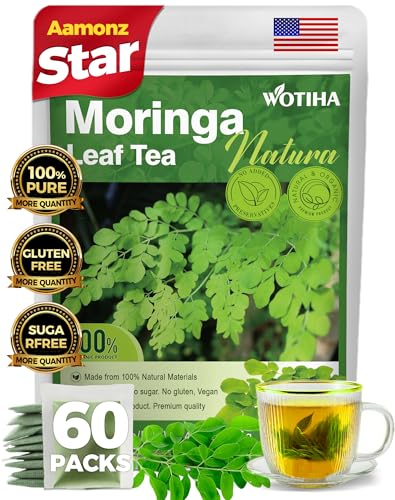 WOTIHA-Natural Moringa Leaf Tea 120g. 60 Herbal Tea Bags.100% Natural & Pure from Moringa Leaves，Non-GMO • Additive-Free • Caffeine-Free • Sugar-Free • Vegan