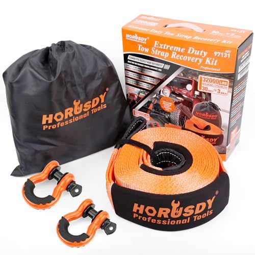 HORUSDY Nylon Heavy Duty Tow Strap Recovery Strap with Hooks 3" x 30Ft