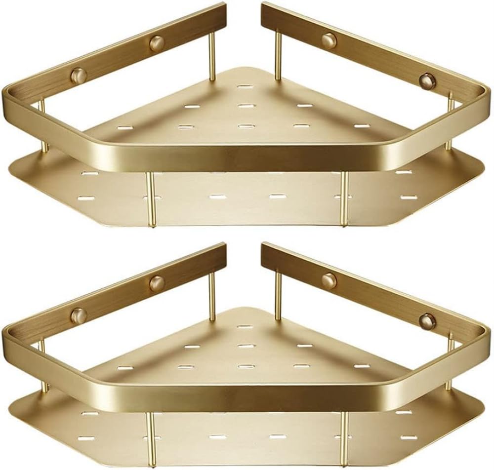 TXGJWRA Corner Bath Shelf Shower Caddy Brass Basket Accessory Sets Non Organizer Kitchen Corner Shelves Unit Wall Mountedf