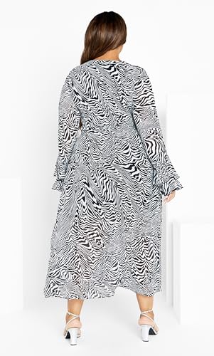 Image of City Chic Women's Plus Size Maxi Dress - Plunge Frill Print