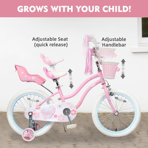 Image of Glerc Petal Girls Bike 12-18 Inch for Ages 2-9, Kids Bike with Training Wheels, Basket & Streamers, Princess Style Kids Bicycle, for Girls