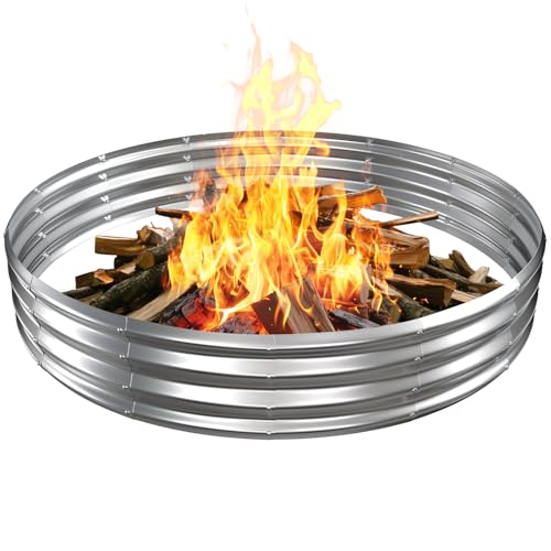VAMFUTRE Large Metal Fire Pit Ring/Bonfire Fire Ring- 6 FT Diameter, 0.7 MM Thick,1 ft High, Durable and Stylish for Outdoor Fire Pits,Patios and Camping (Silver, 6X6X1 ft)