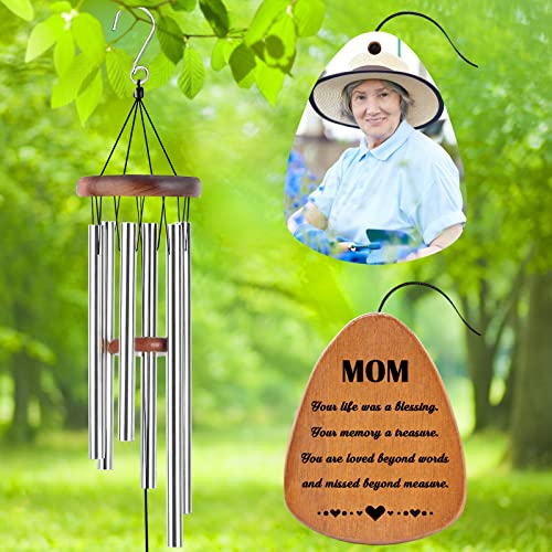 Image of Personalized Custom Wind Chimes Memorial Gift for Loss of Loved One Mother Dad Mom Dog Pets Customized Outdoor Sympathy Wind Chimes with Photo Text