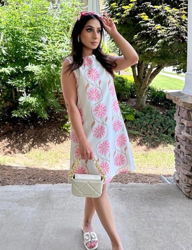 Image of Womens Summer Floral Print Mini Dress Romantic Sleeveless Shift Short Dress Vacation Fairy Dresses