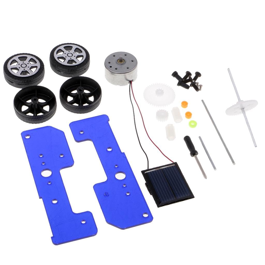 2X Energía Solar, Kit de Coche de Juguete DIY con Energía Solar, Gadget Educativo, Hobby, Azul, 5 Piezas