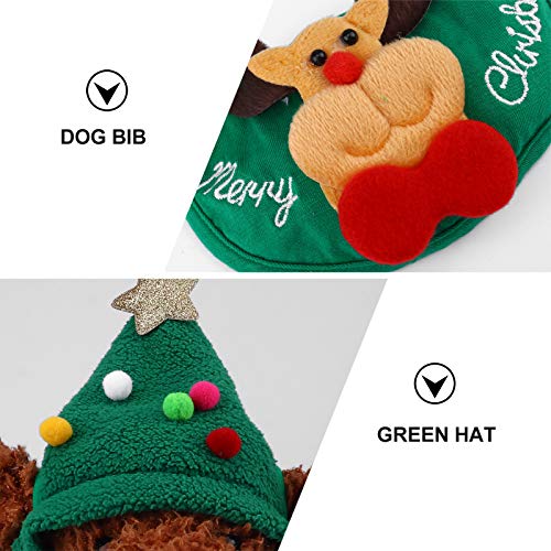 Cosplay de Natal para cachorro de estimação conjunto de babador de chapéu 2 unidades (chapéu verde +