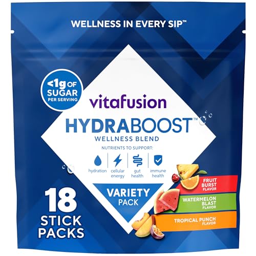 Vitafusion Hydraboost Drink Powder Packets, Electrolytes Support Daily Hydration, Vitamins Support Cellular Energy & Immune Health, Prebiotic Fiber Supports Gut Health, Variety Pack, 18 Sticks - image 1
