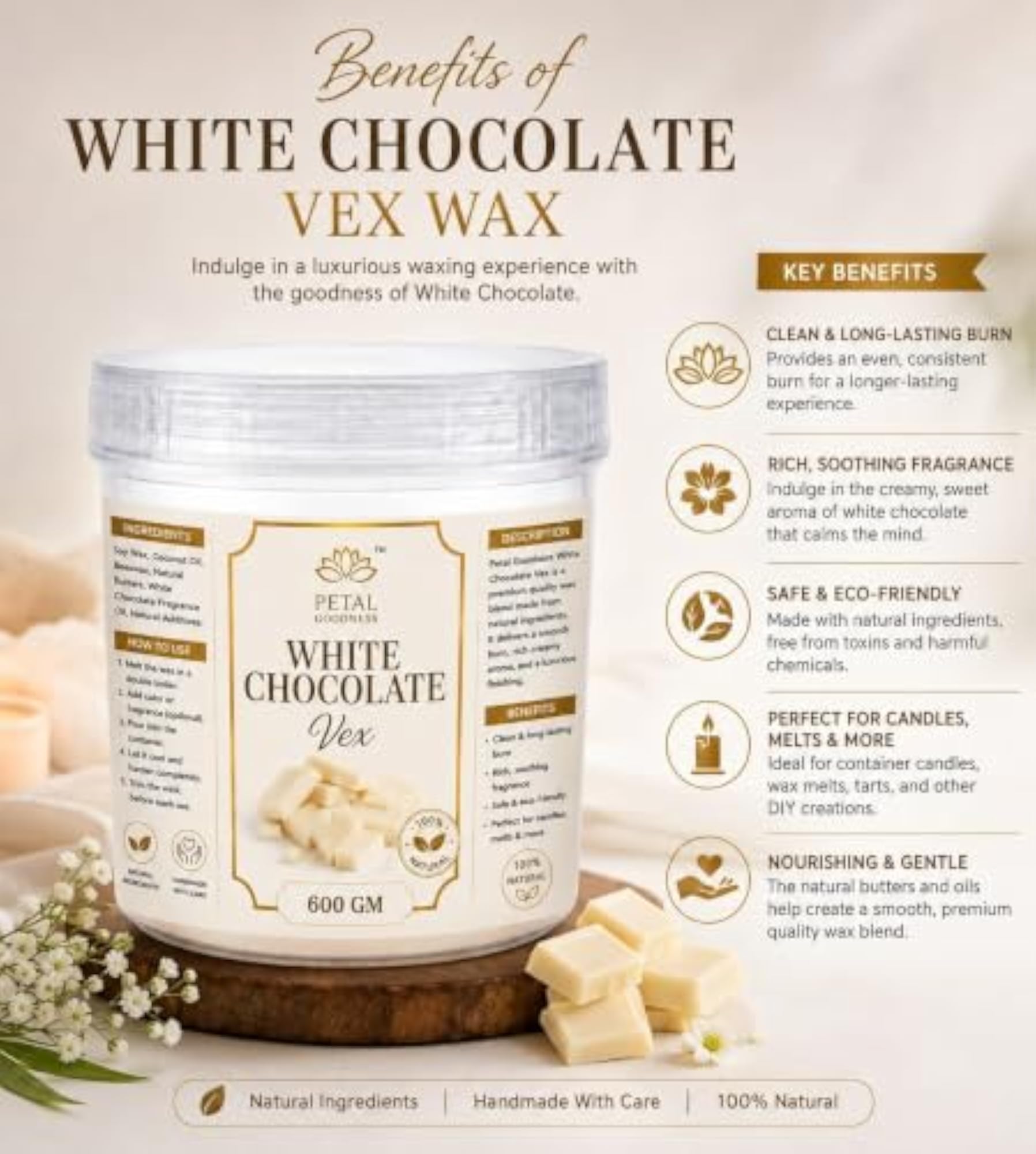 Chocolate Wax Hair Removal Wax, 600g for Smooth Skin