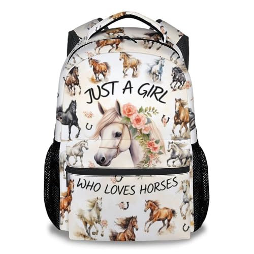 PUREGIFTS Student Elementary School Backpack - 17 Inch Horse Kids Backpacks - Girls Back to School Gift Bookbag