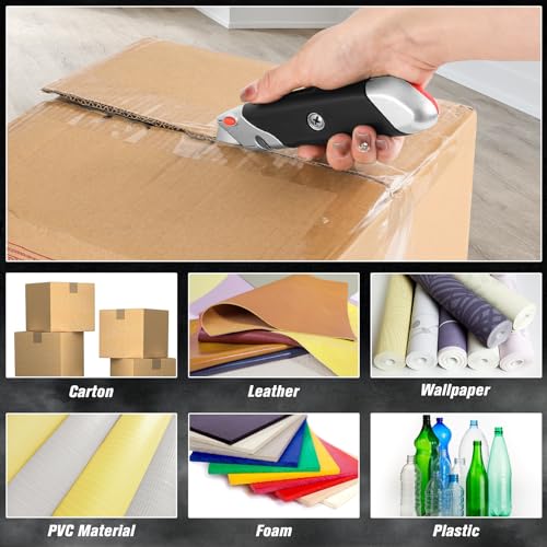 Image of DIYSELF 10Pack Box Cutter, Rubber Handle Utility Knife, Box Cutter Retractable Heavy Duty, Box Cutters Knife for Boxes, cardboard, cartons, Razor Knife for Warehouse, Office, Shaop