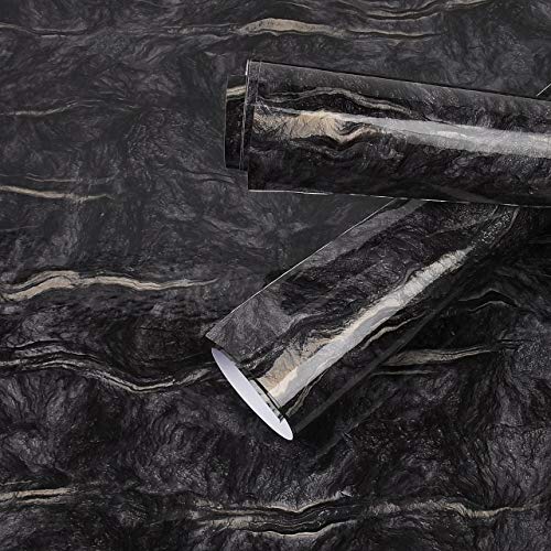 Image of Self Adhesive Wallpaper Waterproof Old Furniture Vinyl Stickers Wooden Door Wardrobe Desktop PVC Wall Papers (12 x 24 inch, Black Marble)