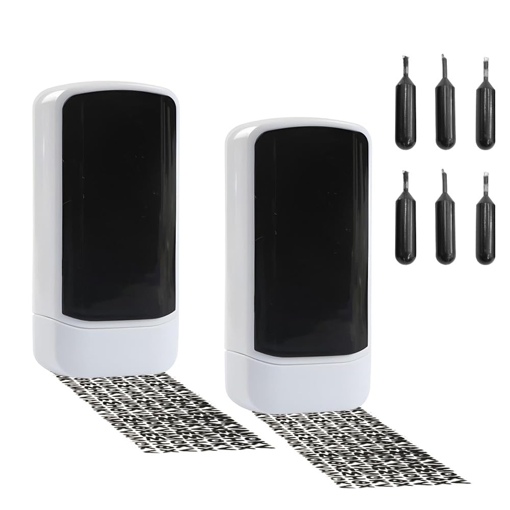 2PCS Address Blocker Stamp, Confidential Roller Stamp with 6 Refills, Identity Theft Protection RollerStamp, Privacy Security Theft Roller Stamp for Anti Theft and Privacy Safety