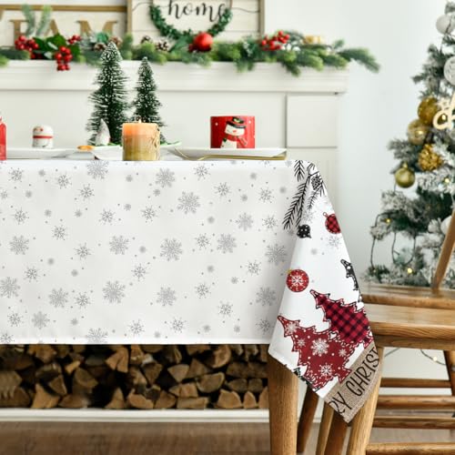 Horaldaily Christmas Tablecloth 60×84 Inch Rectangular, Christmas Ball Ornaments Pine Snow Washable Table Cover for Party Picnic Dinner Decor – Image 4