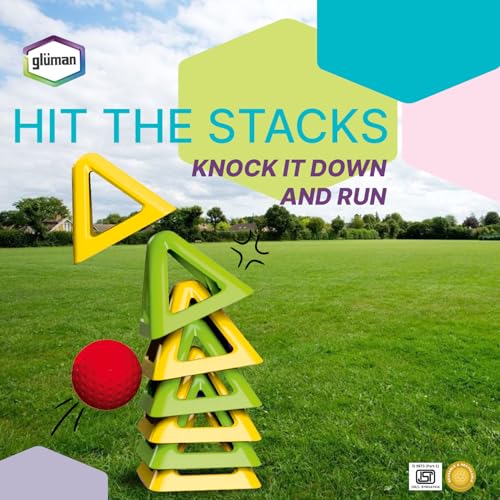 Image of Gluman Pitthu Game | Pithoo Stacking Set | Lagori | Triangle Pyramid with Soft Ball | Fun Indoor Outdoor Seven Stones Game with Disney Sipper | Ages 6 and Above | Waterproof (Green & Yellow)
