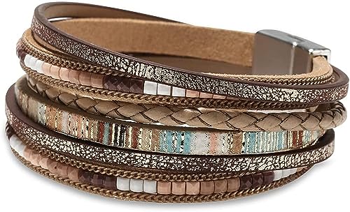 aesdox Leder Armband für Frauen Damen, Leopard mehrschichtige...
