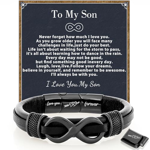 𝗚𝗶𝗳𝘁𝘀 𝗳𝗼𝗿 𝗠𝗲𝗻 Mens Leather Bracelet Engraved with “Love You Forever” – Adjustable Gifts for Him Boyfriend, Husband, Son – Premium Box for Birthday, Anniversary, Holiday