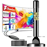 2026 Indoor TV Aerial for Freeview HD – Long Range Digital TV Aerial with 360° Reception, Magnetic Base, Strong UHF/VHF Signal, 4K/1080P Ready, 5m Coaxial Cable, Easy Setup