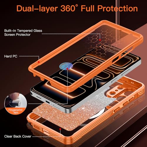 v-Golvin for Galaxy S26 Ultra Case,[Magnetic Stand][Fit for MagSafe][Glitter Card][Built-in 9H+ Screen Protector] Military-Grade Drop Proof Shiny Cover for Samsung Galaxy S26 Ultra,Orange - image 3