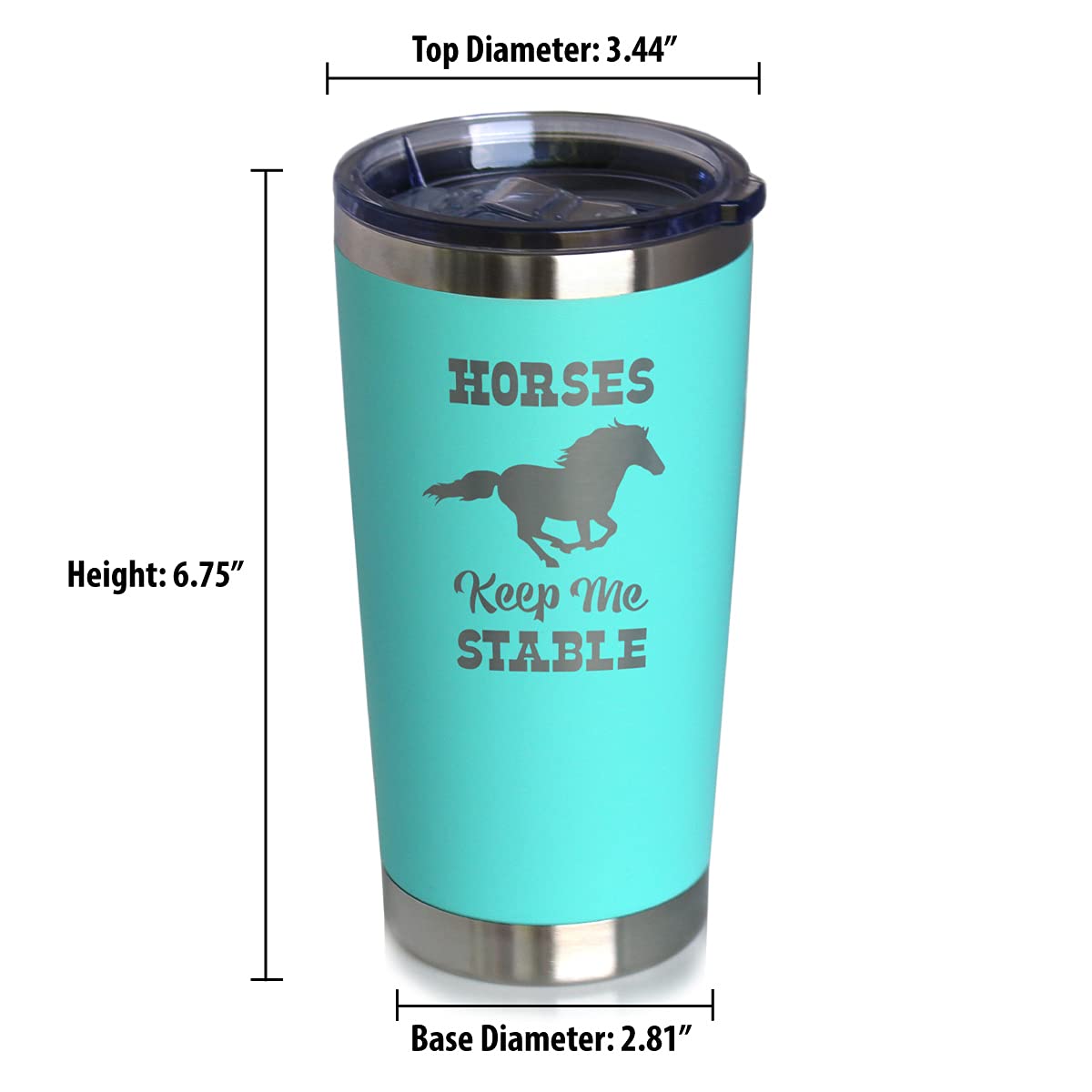 Bevvee Horses Keep Me Stable - Izolowany kubek do kawy z przesuwaną pokrywką - Kubek izolowany ze stali nierdzewnej - Prezenty do kawy z motywem konia - Turkusowy