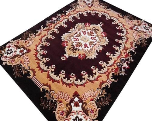 Image of SABIRA Carpet (Size-150x200 Cm / 60x78 in) Modern Floral Area Rug Large Carpet for Living Room, Bedroom & Dining Room, Washable, Non-Slip (Color - Brown)