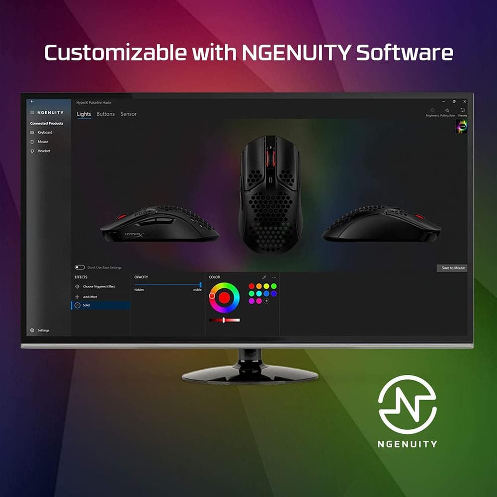 HyperX 4P5E3AA Pulsefire Haste – Gaming Mouse – Ultra-Lightweight, 59g, Honeycomb Shell, Hex Design, HyperFlex Cable, Up to 16000 DPI, 6 Programmable Buttons, Black/Red