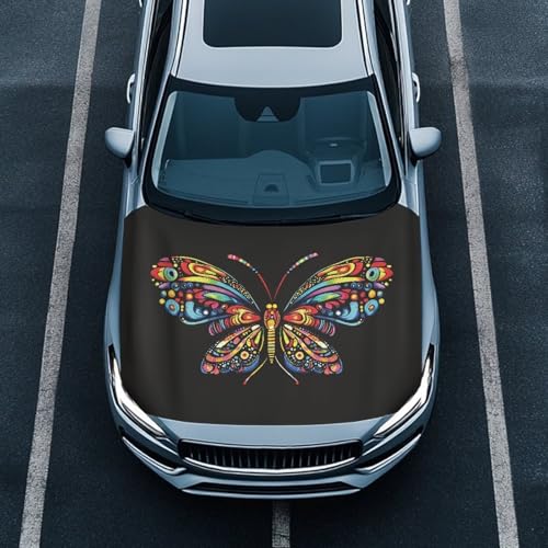 Image of Car Hood Cover Protector,Easy to Dry Polyester Breathable Print Polyester Hood Covers for Cars,Decoration Universal Car Accessories Colorful Butterfly