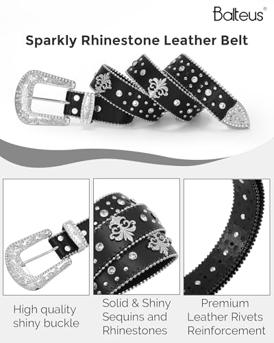 Image of Sparkly Rhinestone Diamond Sequin Studded Belt for Men & Women - Western Cowgirl Cowboy Style