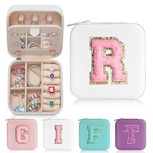 Parima Jewelry Organizer Box, Small Jewelry Box for Women Girls Initial R Travel Jewelry Case Small Jewelry Organizer Box Travel Jewelry Case Jewelry Box Organizer - Letter R, White