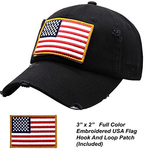 Image of Antourage American Flag Unisex Baseball Hat for Men and Women | USA Flag Mesh Snapback Flat Visor Cap + 2 Patriotic Patches