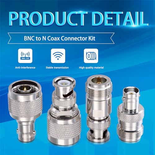 TUOLNK N to BNC Adapter Kit N Type to BNC Coax Connector for Extension Cable/Vedio/Antennas N Male/Female to BNC Male/Female Connector Kit 4 Set