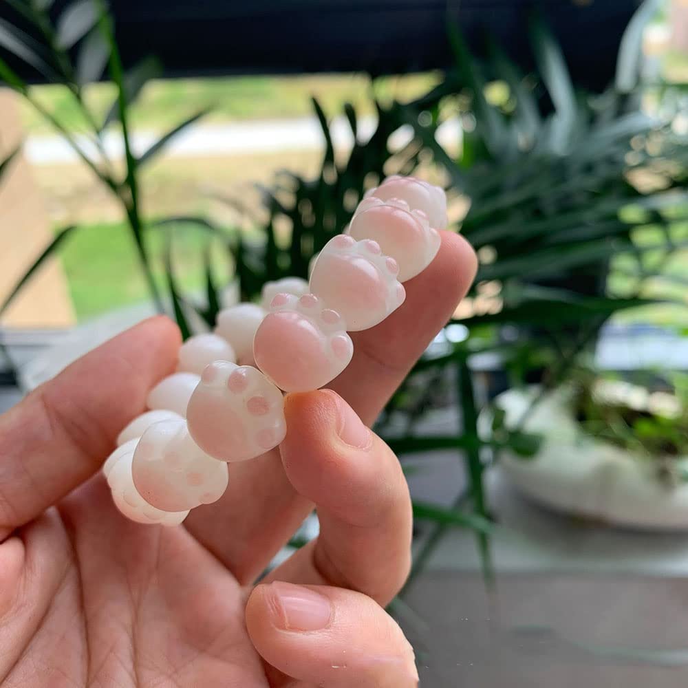 Adorabile Braccialetto con Perline di radice di Bodhi Bracciale Elasticizzato a Forma di Artiglio di Gatto Rosa Regali affascinanti e Divertenti for Gli Amanti dei Gatti,Perline Bodhi(13mm)