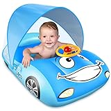 LAYCOL Baby Pool Float with UPF50+ Adjustable Canopy，Car Shaped Baby Swimming Float，Infant Baby Floatie，Toddler Pool Float for Baby 3-36 Months
