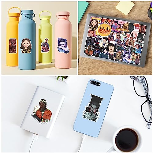 Image of FlyBuyHub Aesthetic Vinyl Journal Stickers for Phone Case, Laptop, Notebook, Dairy, Water Bottle, School Bag, Etc Self-Adhesive Set of 50 Glossy and Waterproof Stickers (Stranger Things)