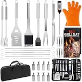 28PCS Stainless Steel BBQ Grill Accessories Set, Grilling Gifts for Men Birthday Father's Day, Portable Multifunction Grilling Utensils Tools Kit with Storage Bag for Outdoor Grill Camping BBQ Party