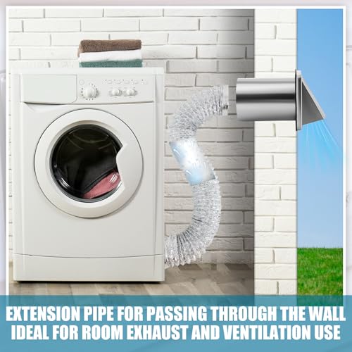 Image of Gisafai 6 inch Dryer Vent Cover Outside with Stainless Steel Guard Wall Dryer Exhaust Cap and Removable Extended Pipe Vent Shroud Hood Cushioned Non Return Flap with Sealing Gasket Grille(Silver)