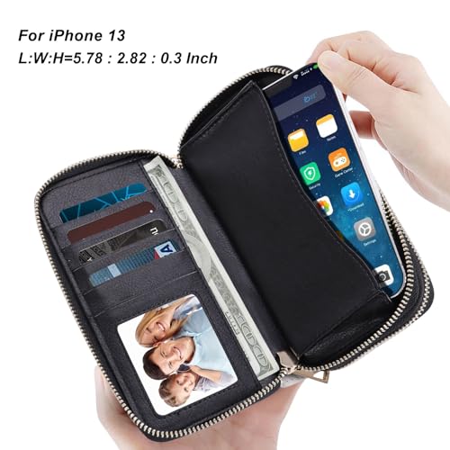 Image of Cellphone Wallet for Women Dual Zipper Long Purse with Removable Wristlet