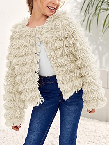 Image of Inorin Girls Open Front Cardigan Faux Fur Coat Warm Fuzzy Trendy Winter Vintage Parka Shaggy Party Outerwear Jackets Tops
