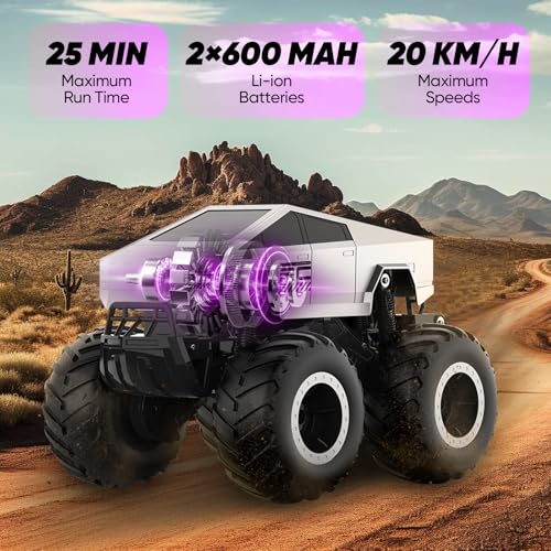 Sakerplus Remote Control Car,1:16 Waterproofing Cyber Truck Remote Control Car,Amphibious Monster Truck Toys,Rechargeable Rc Car,2025 Upgraded 4WD All Terrain Off-Road Pickup,Gifts for Boys Girls