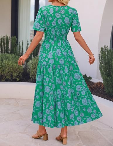 Image of ZESICA Women's 2026 Summer Spring Floral Boho Maxi Dresses Casual Short Sleeve V Neck A Line Flowy Beach Vacation Dress