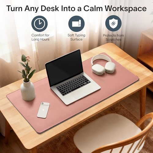 Image of Nordik Felt and Leather Desk Mat - Dual Layer Desert Blush 35 x 17 in