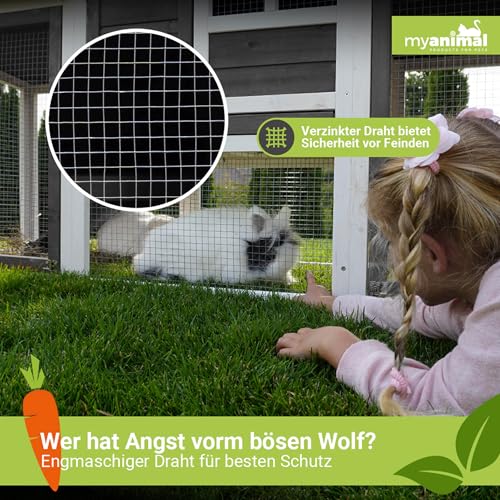 Miweba MyAnimal Hasenstall MH-31 | 181x60x95 cm - Kaninchenstall mit Freilaufgehege - Doppelstockhaus 2 Ebenen - Hasenkäfig - imprägniert - Kaninchenkäfig Winterfest - Indoor und Outdoor (Grau/Weiß)
