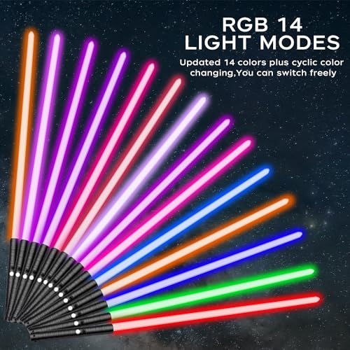 Oueyes Lightsabers Metal Hilt Dueling Light Sabers RGB 14 Color, FX Sound, Doubled Blade, Rechargeab